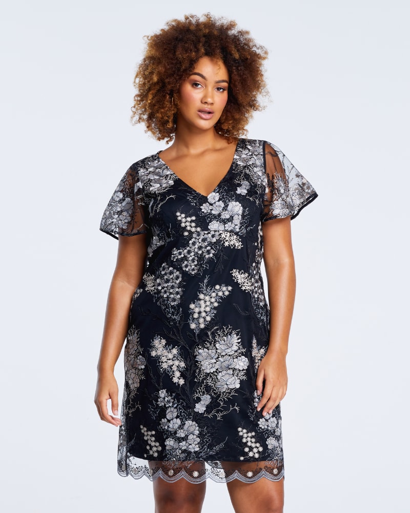 Front of a model wearing a size 1X Anika Dress in Multi by Estelle. | dia_product_style_image_id:249845